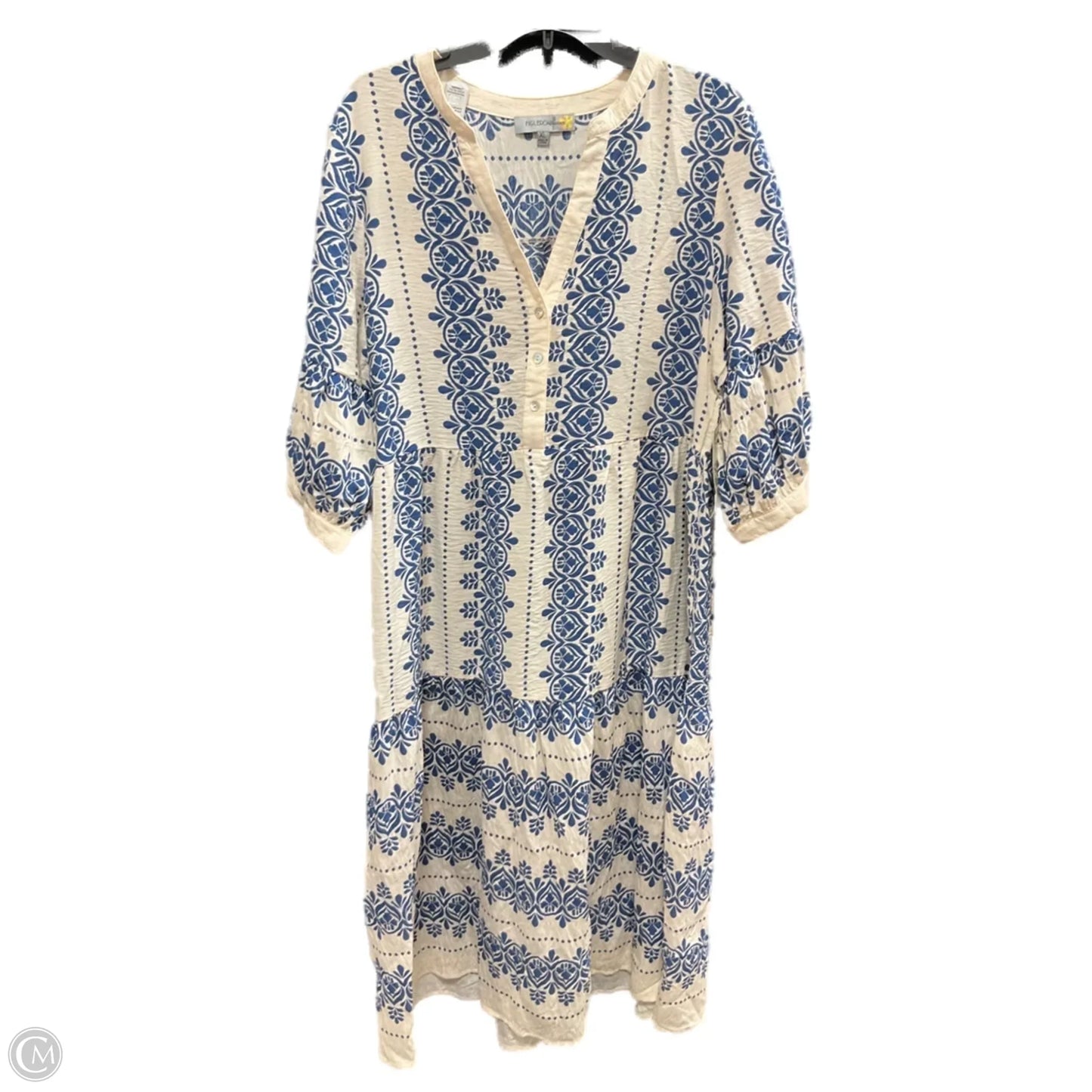 Dress Casual Midi By Figuero & Flower In Blue & Cream, Size: Xl