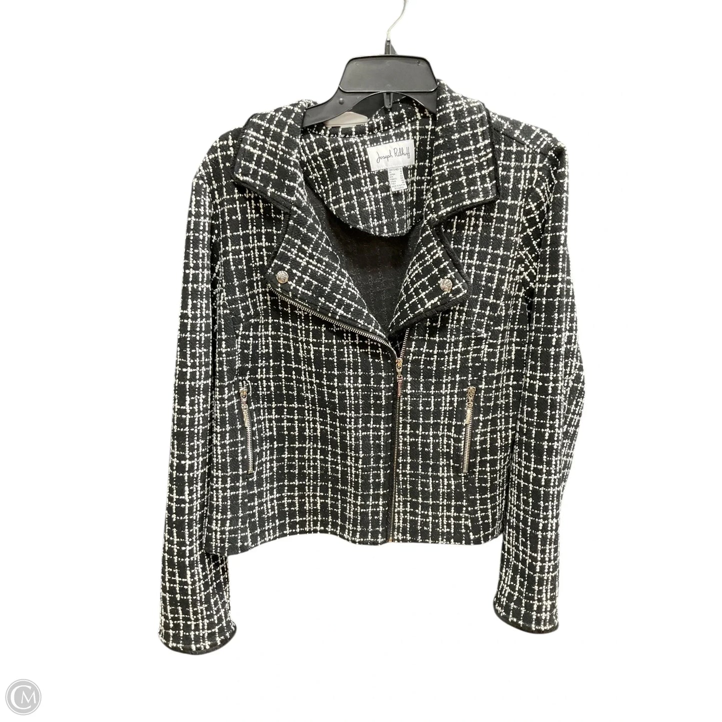 Jacket Moto By Joseph Ribkoff In Black & White, Size: 14