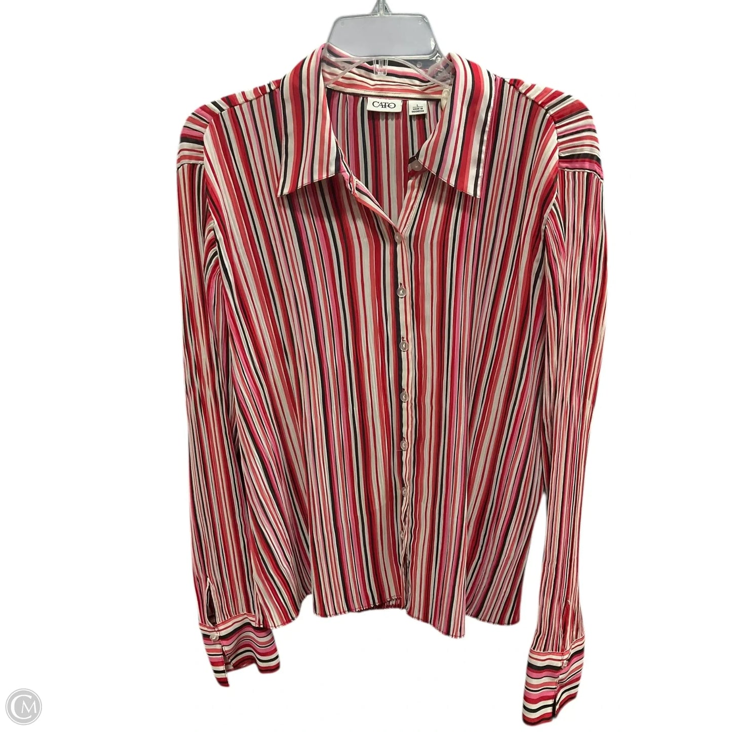 Blouse Long Sleeve By Cato In Striped Pattern, Size: L