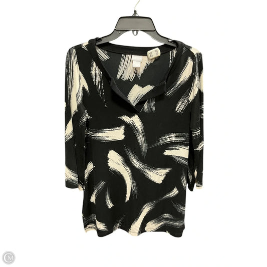 Top 3/4 Sleeve By Chicos In Black & White, Size: S