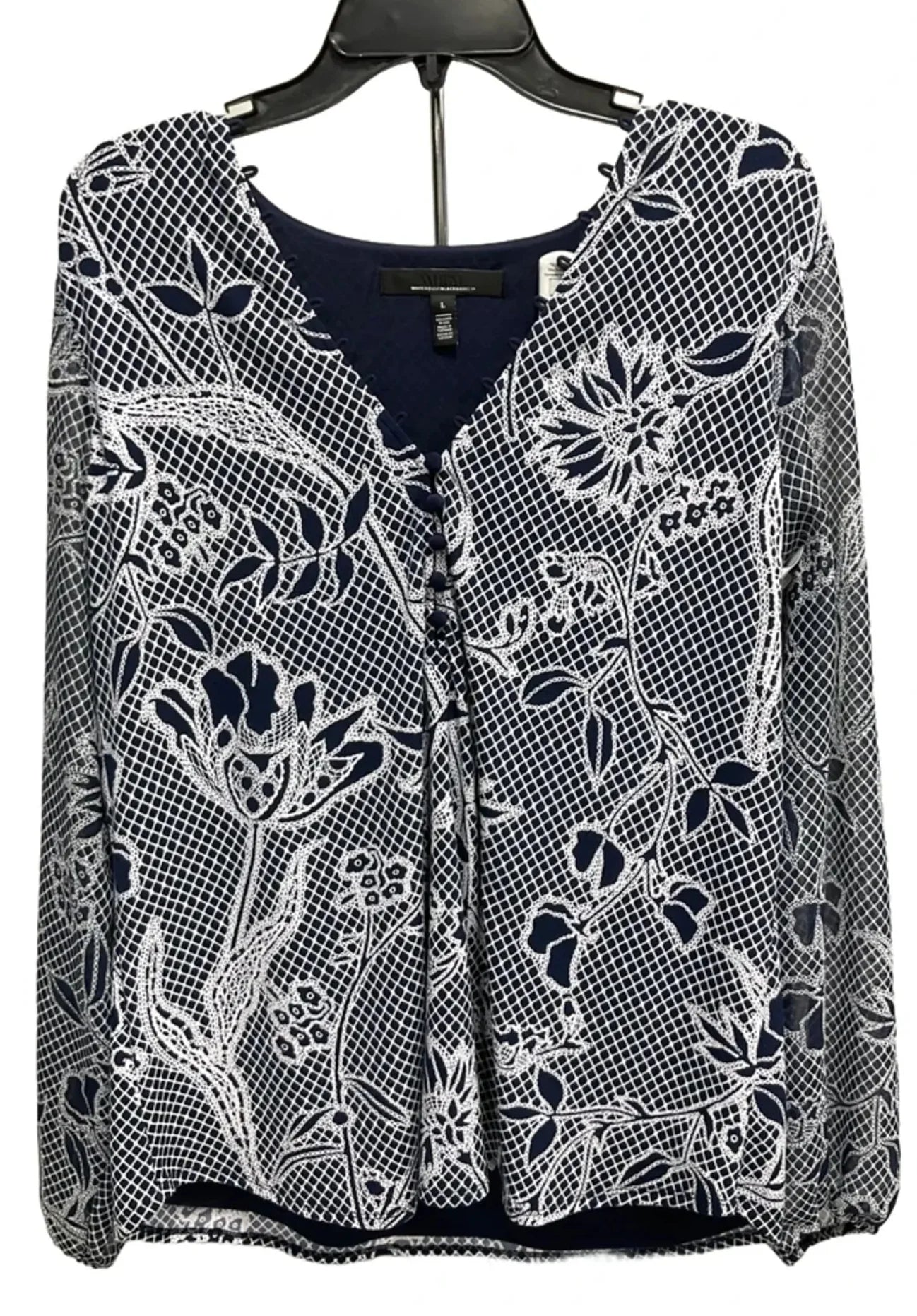 Top Long Sleeve By White House Black Market In Blue & White, Size: L