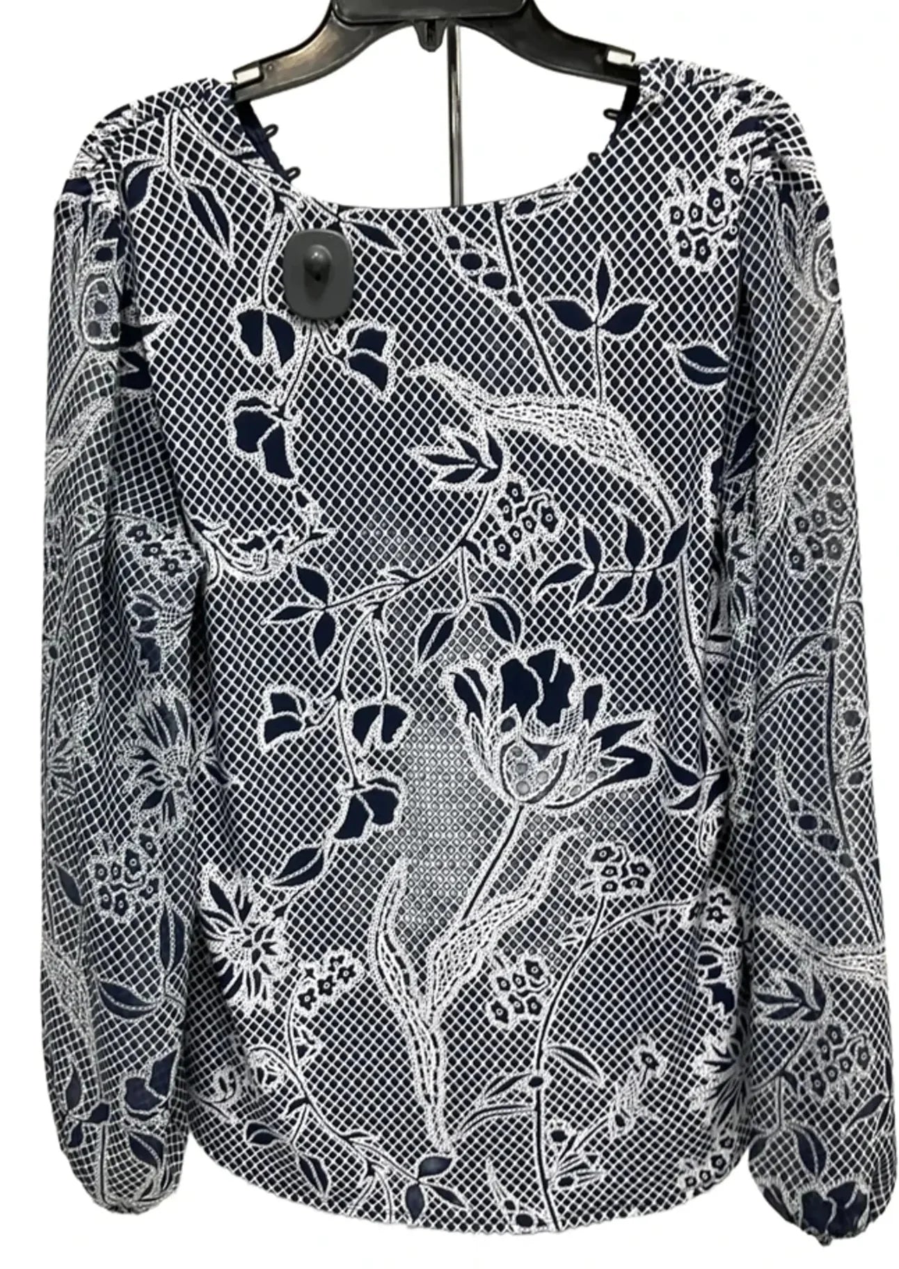 Top Long Sleeve By White House Black Market In Blue & White, Size: L