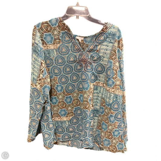 Top Long Sleeve By Apt 9 In Blue & Tan, Size: 1x