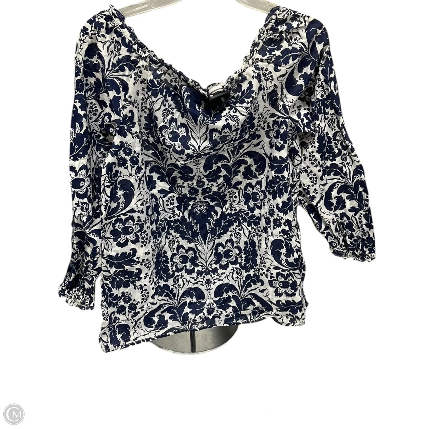Top 3/4 Sleeve By Talbots In Blue & Cream, Size: S