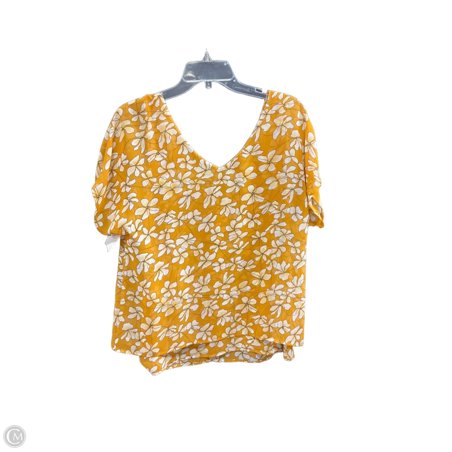 Top Short Sleeve By Cabi In White & Yellow, Size: S