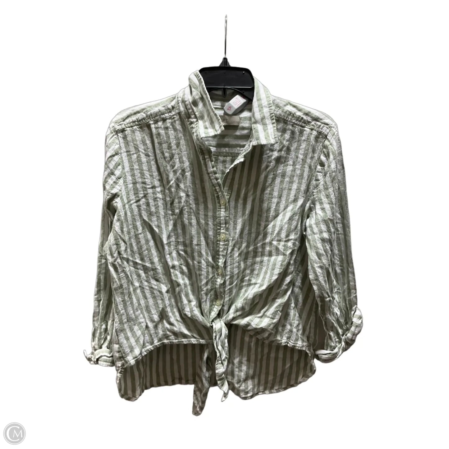 Blouse Long Sleeve By Loft In Green & White, Size: L