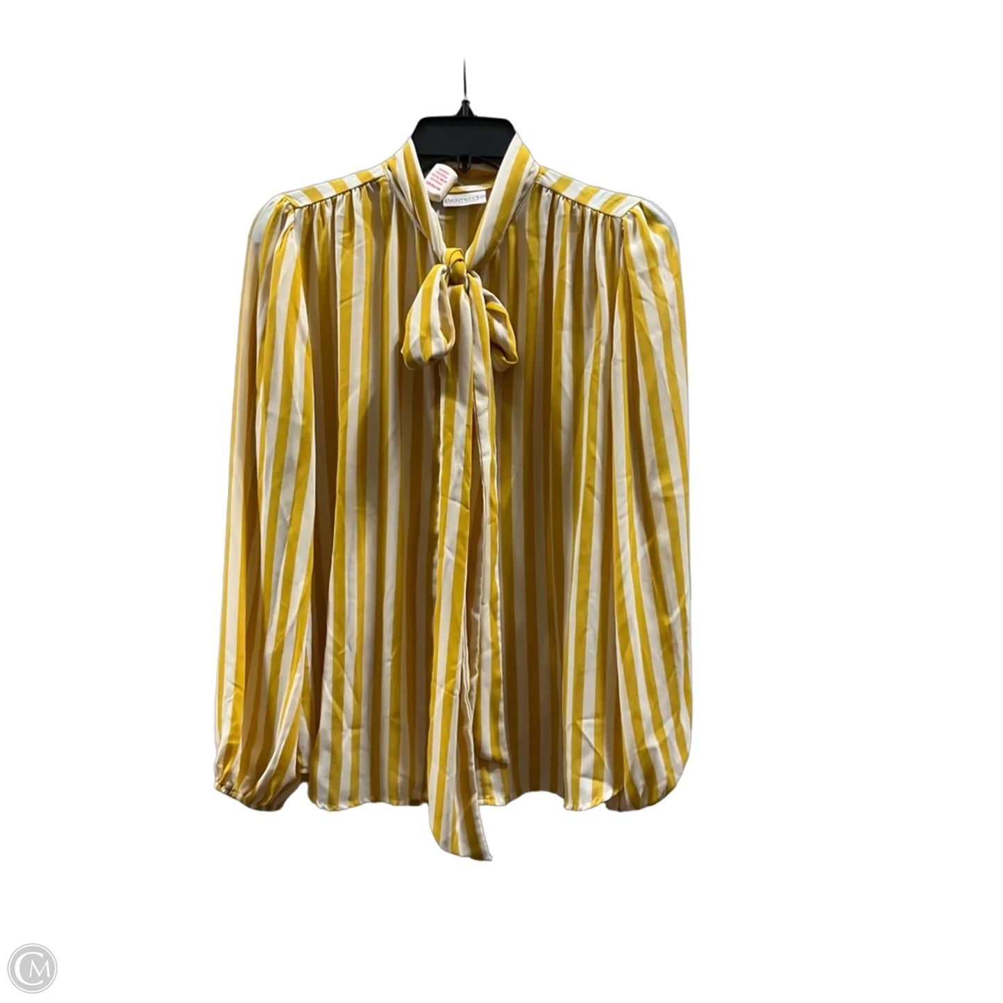 Blouse Long Sleeve By Eva Mendes In White & Yellow, Size: M
