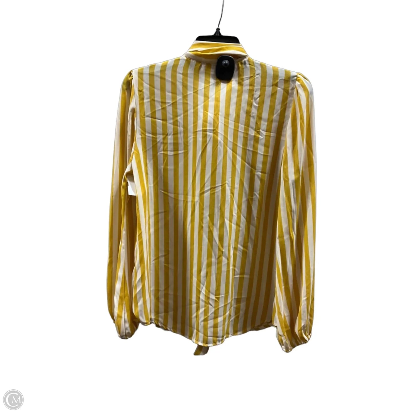 Blouse Long Sleeve By Eva Mendes In White & Yellow, Size: M