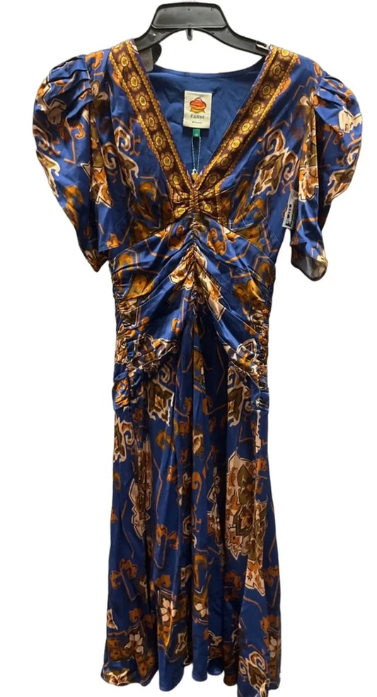 Dress Casual Midi By Farm Rio In Blue & Gold, Size: Xs