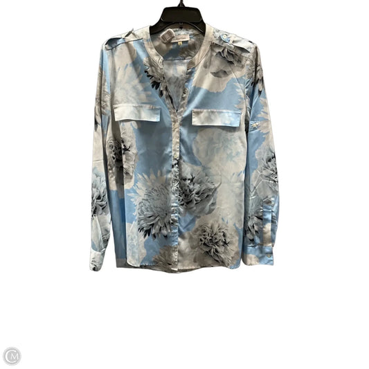 Blouse Long Sleeve By Calvin Klein In Blue & White, Size: L