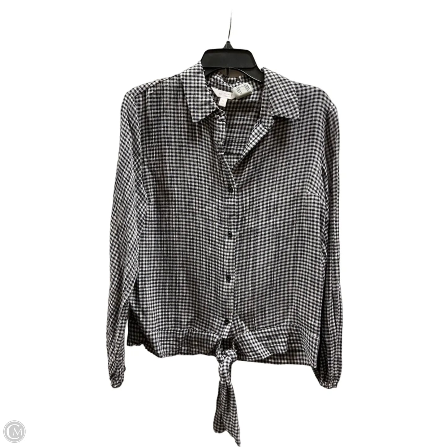 Blouse Long Sleeve By Lc Lauren Conrad In Blue & Cream, Size: M