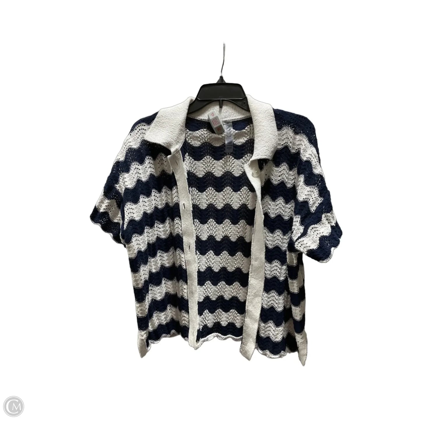 Blouse Short Sleeve By Lou And Grey In Blue & White, Size: M