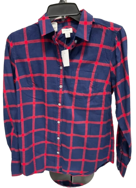 Top Long Sleeve By J. Crew In Plaid Pattern, Size: Xs