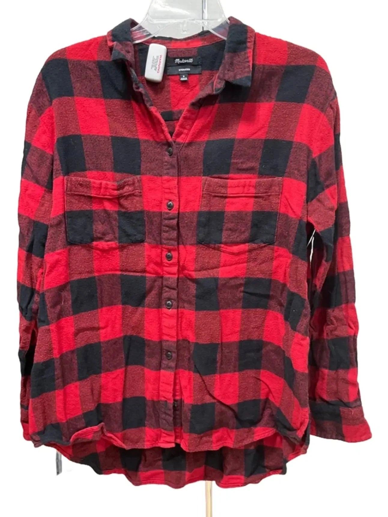 Top Long Sleeve By Madewell In Plaid Pattern, Size: M