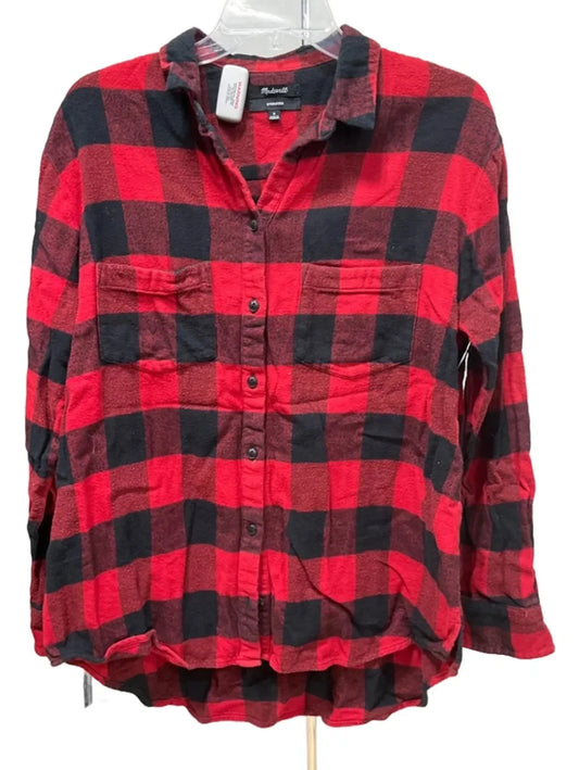 Top Long Sleeve By Madewell In Plaid Pattern, Size: M