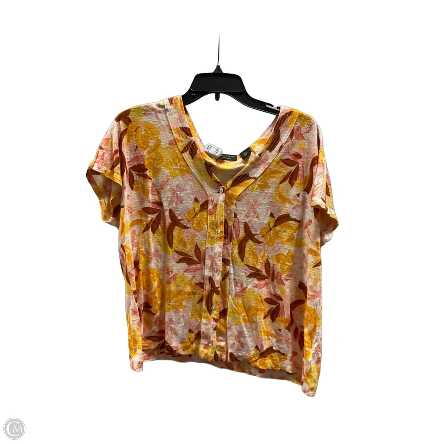 Top Short Sleeve By Tahari In Brown & Yellow, Size: L