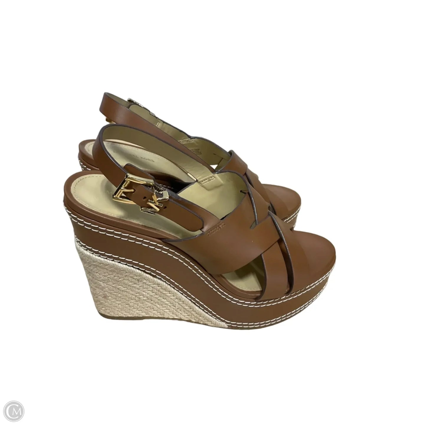 Sandals Heels Wedge By Michael Kors In Brown & Cream, Size: 8.5