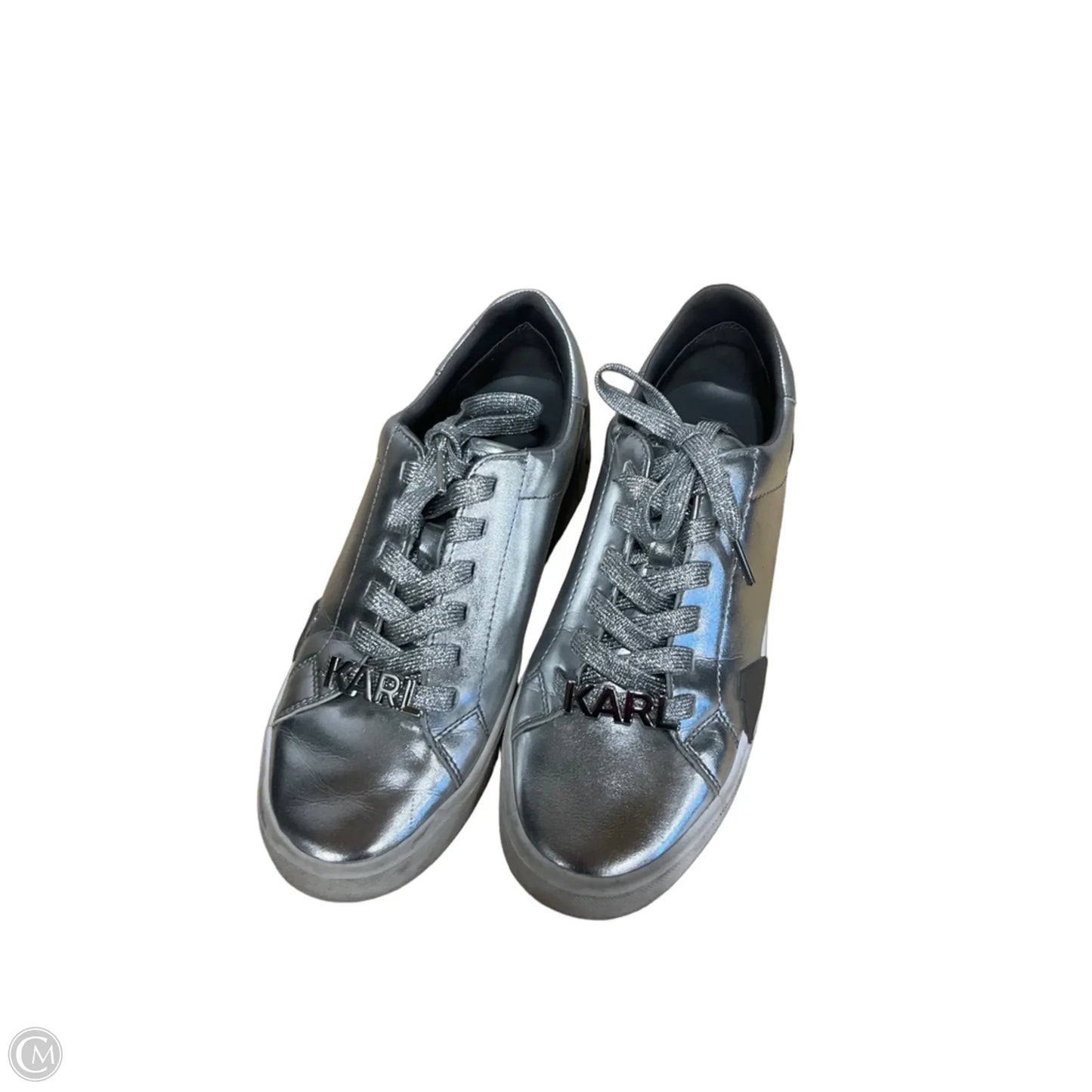 Shoes Athletic By Karl Lagerfeld In Silver & White, Size: 8