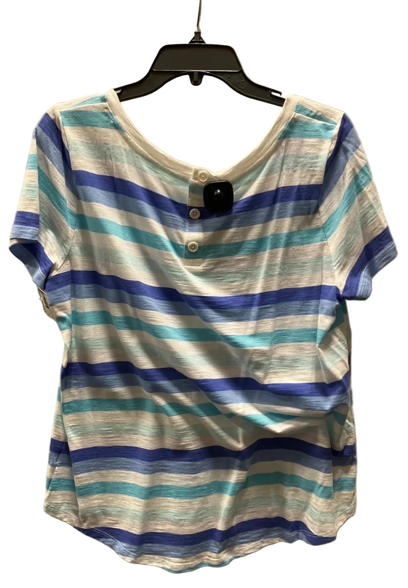 Top Short Sleeve By Talbots In Blue & Cream, Size: L