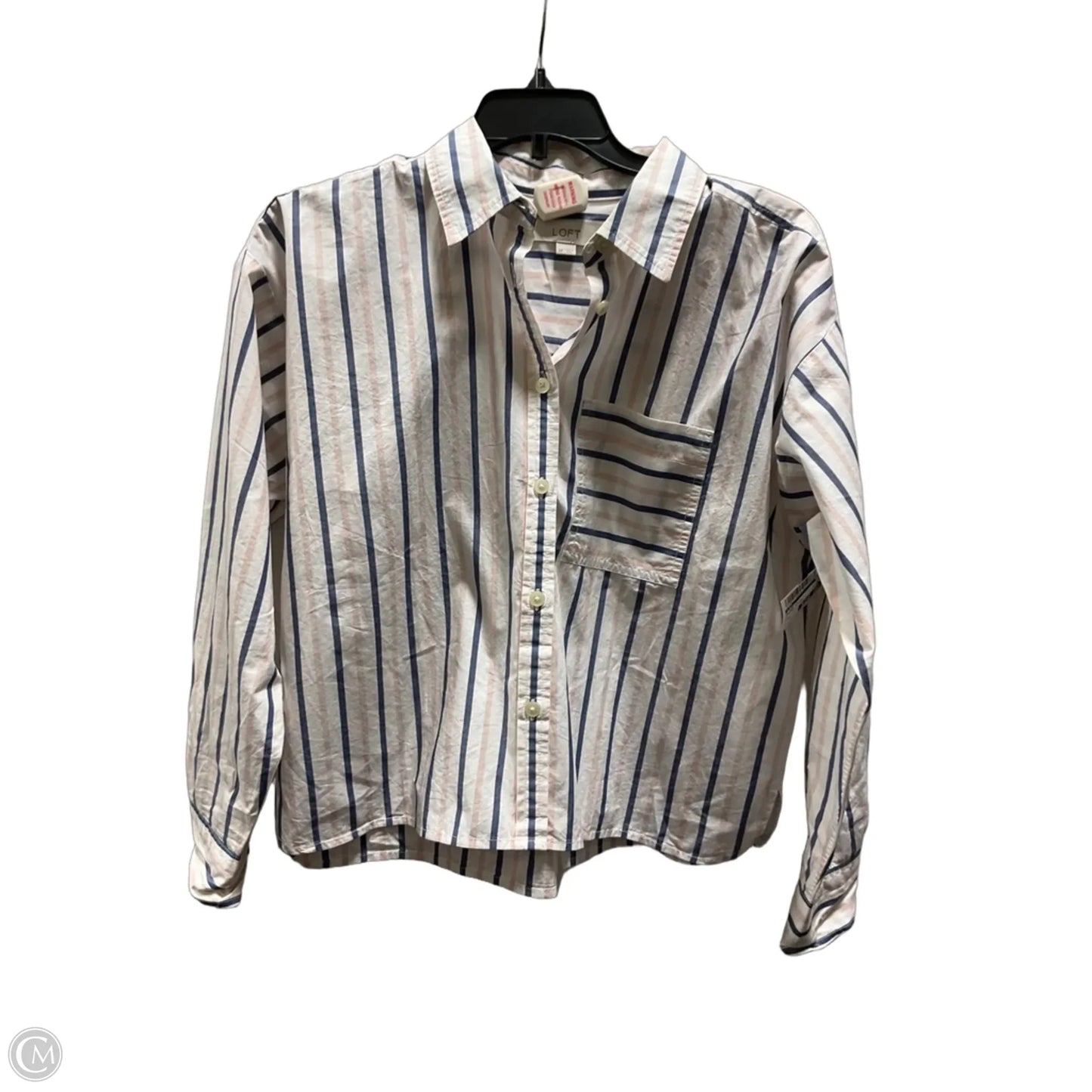 Blouse Long Sleeve By Loft In Striped Pattern, Size: S
