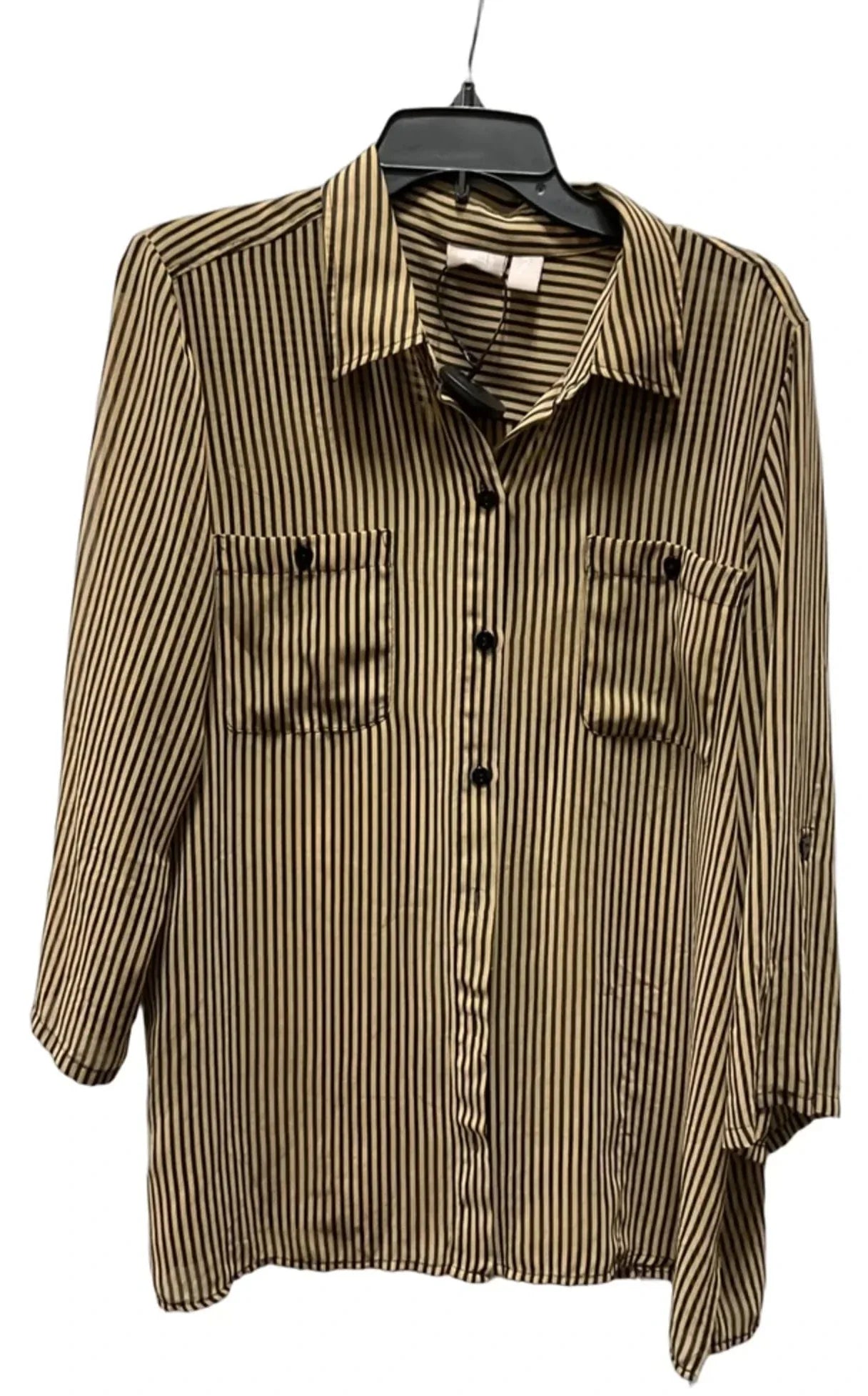 Blouse Long Sleeve By Chicos In Striped Pattern, Size: L