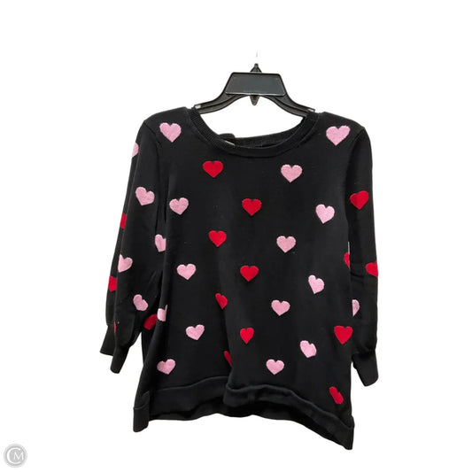 Sweater By Adrianna Papell In Black & Pink, Size: L