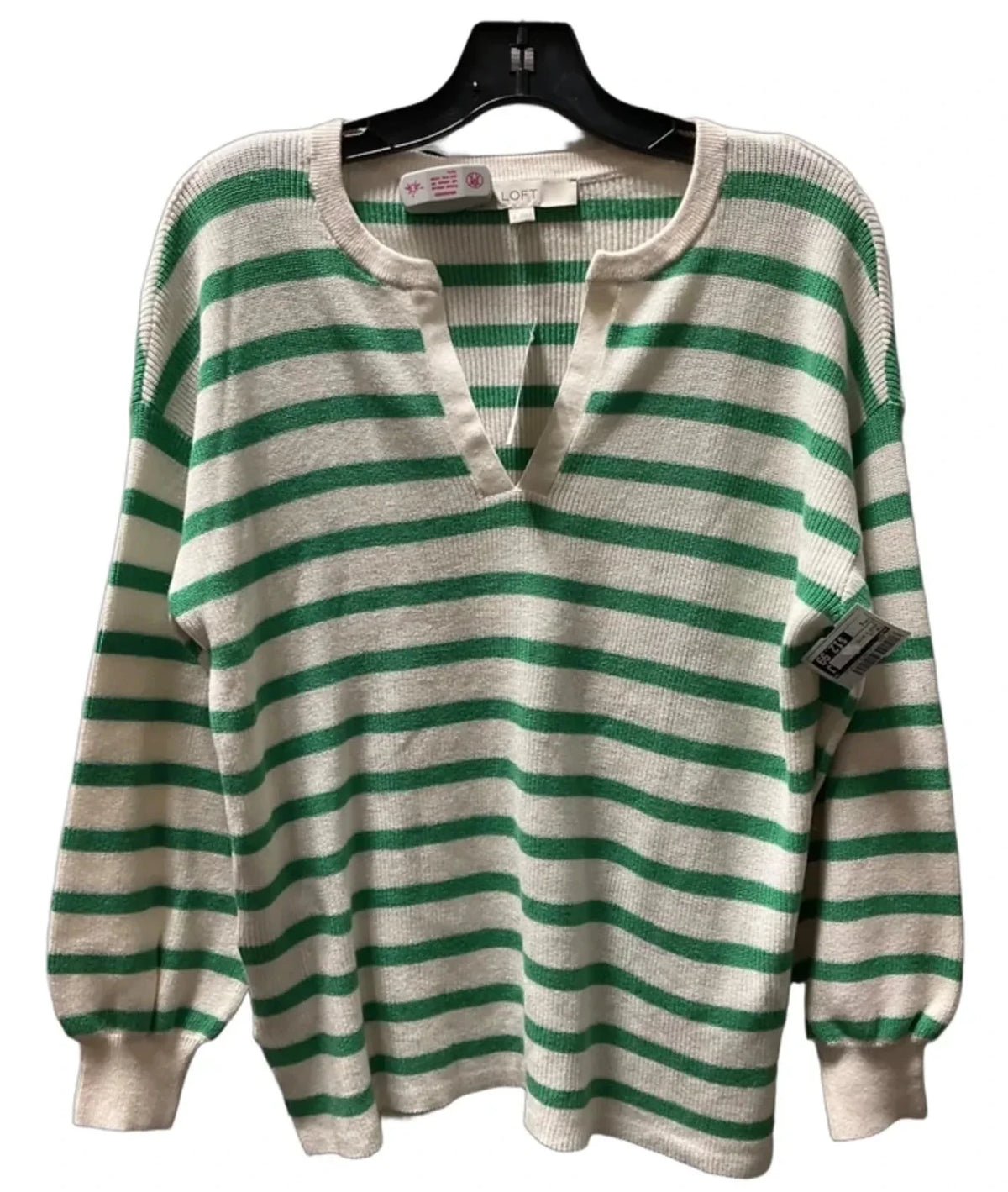 Top Long Sleeve By Loft In Green & White, Size: S