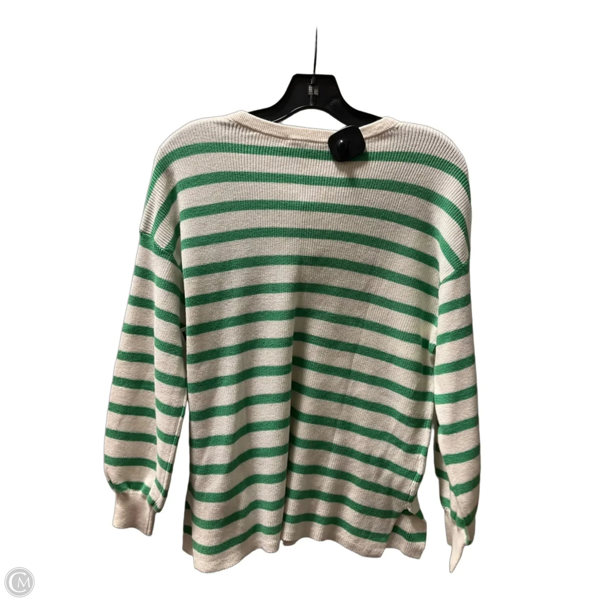 Top Long Sleeve By Loft In Green & White, Size: S