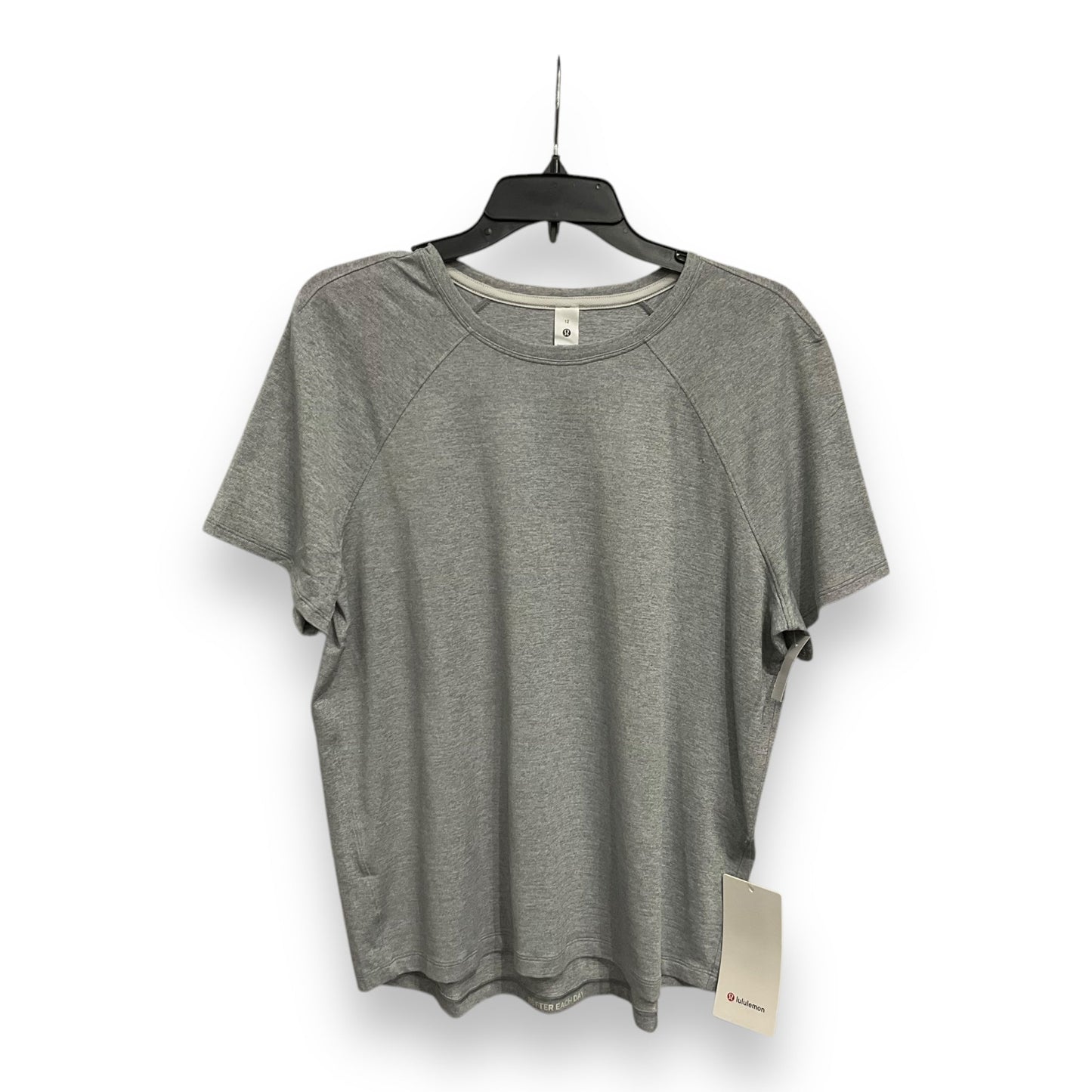 Athletic Top Short Sleeve By Lululemon In Grey, Size: 12