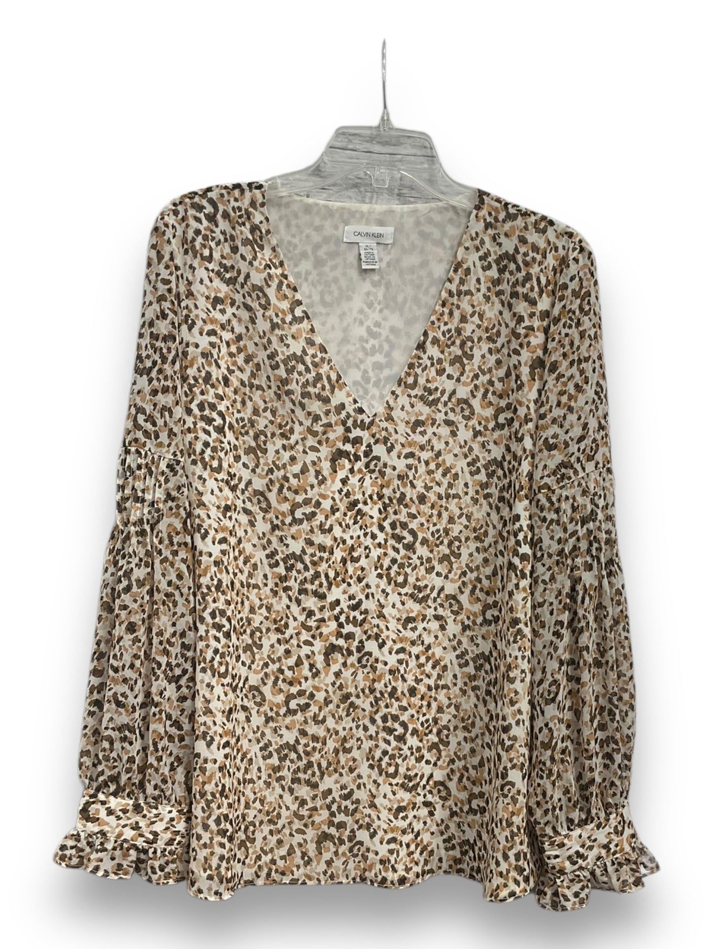 Blouse Long Sleeve By Calvin Klein In Animal Print, Size: Xl