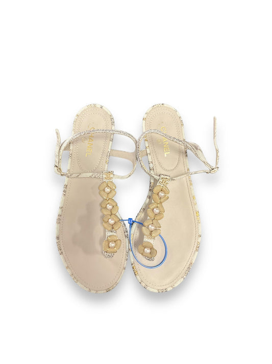 Cream Sandals Luxury Designer Chanel, Size 7