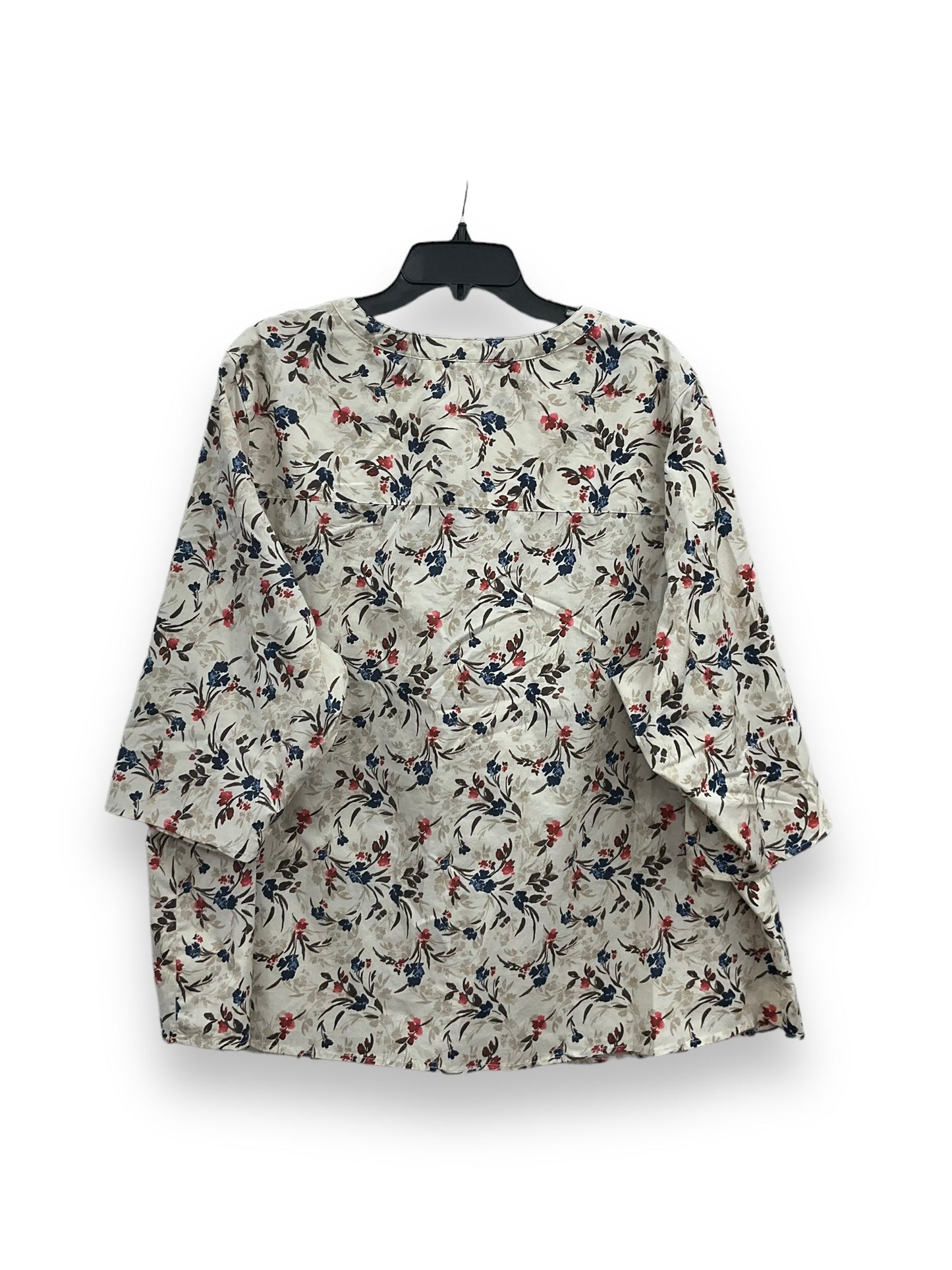 Floral Print Top 3/4 Sleeve Denim And Company, Size 3x