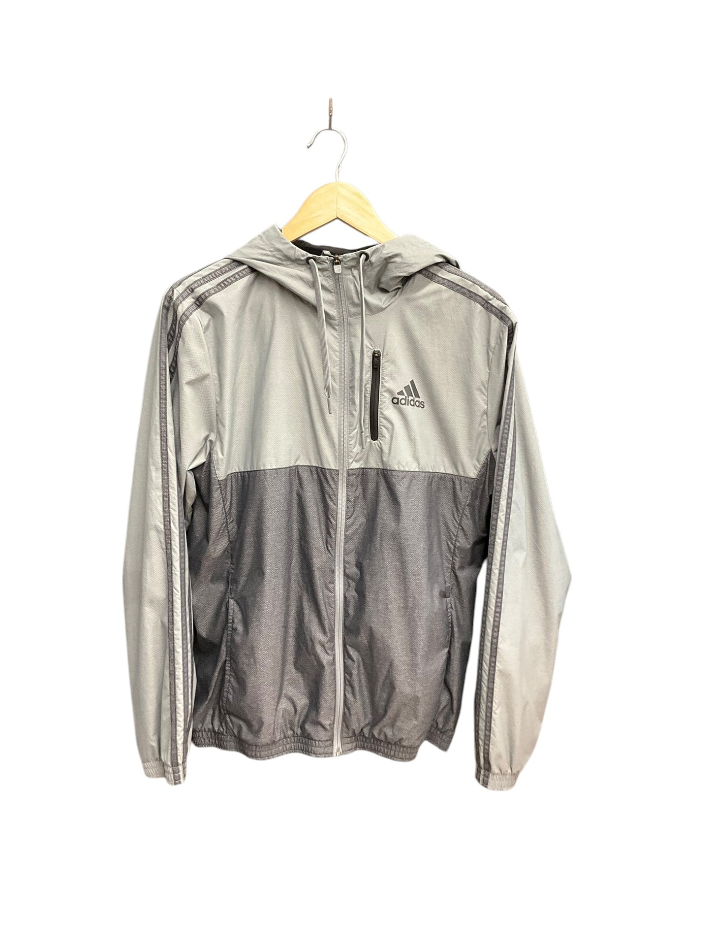 Jacket Windbreaker By Adidas In Grey, Size: S