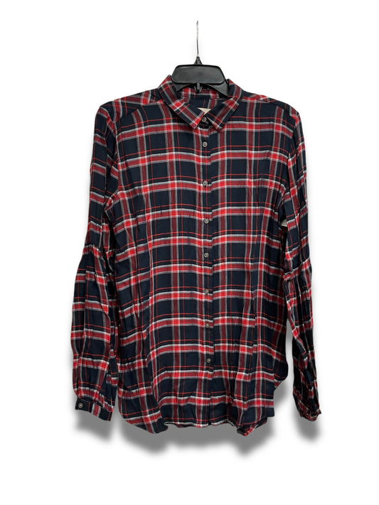 Top Long Sleeve By Loft In Plaid Pattern, Size: M