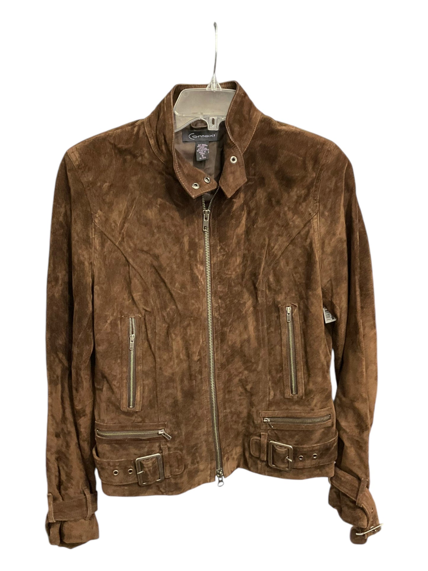 Jacket Moto Leather By Context In Brown, Size: S