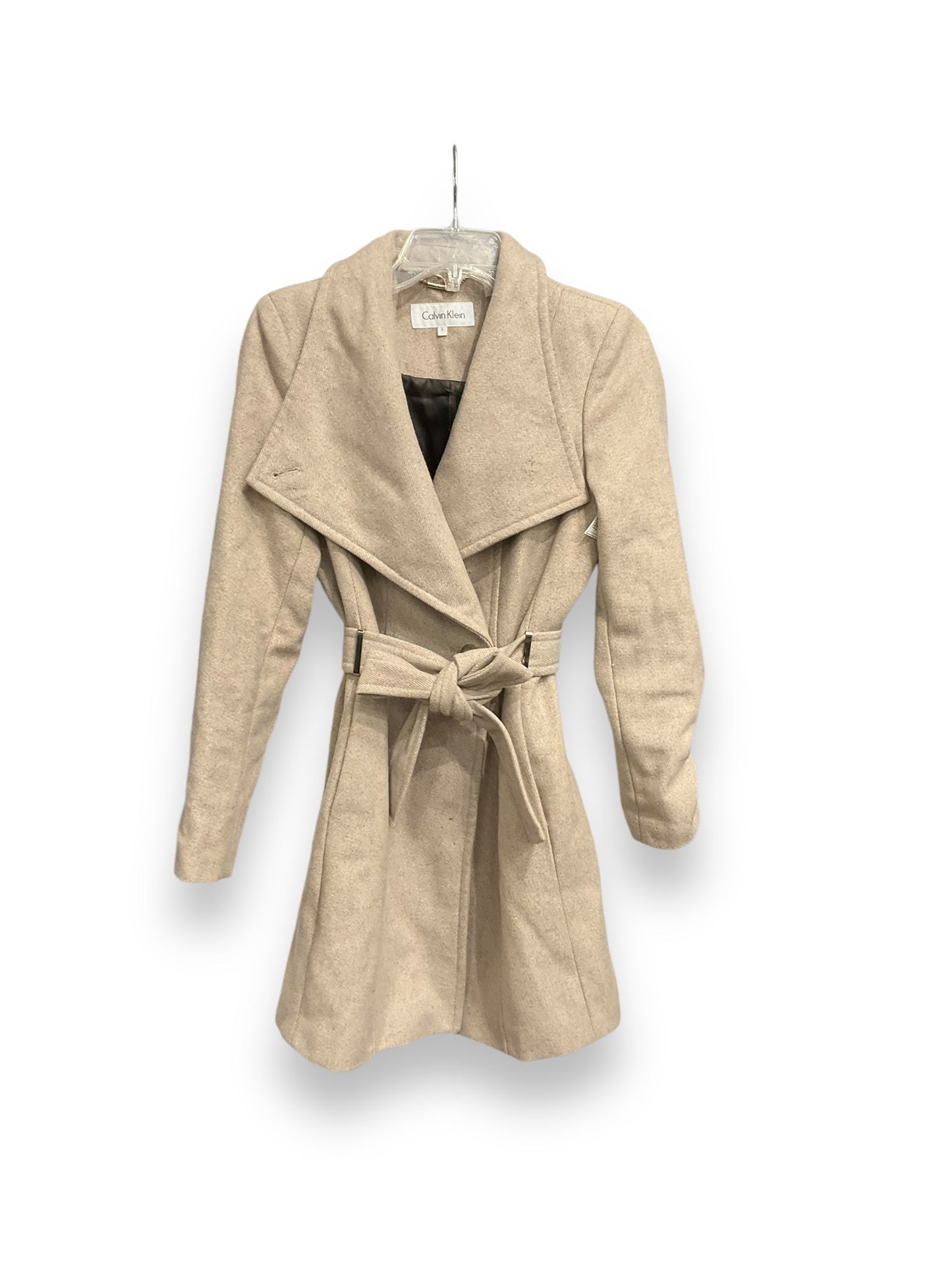 Coat Trench Coat By Calvin Klein In Beige, Size: S