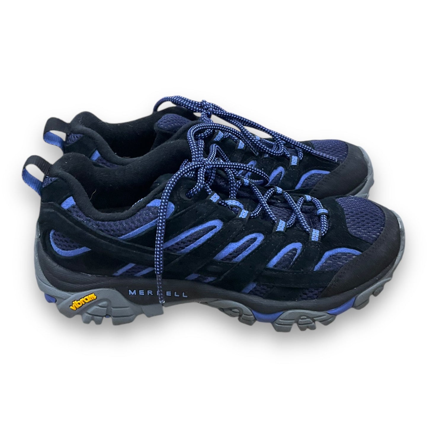 Shoes Hiking By Merrell In Black & Blue, Size: 7.5