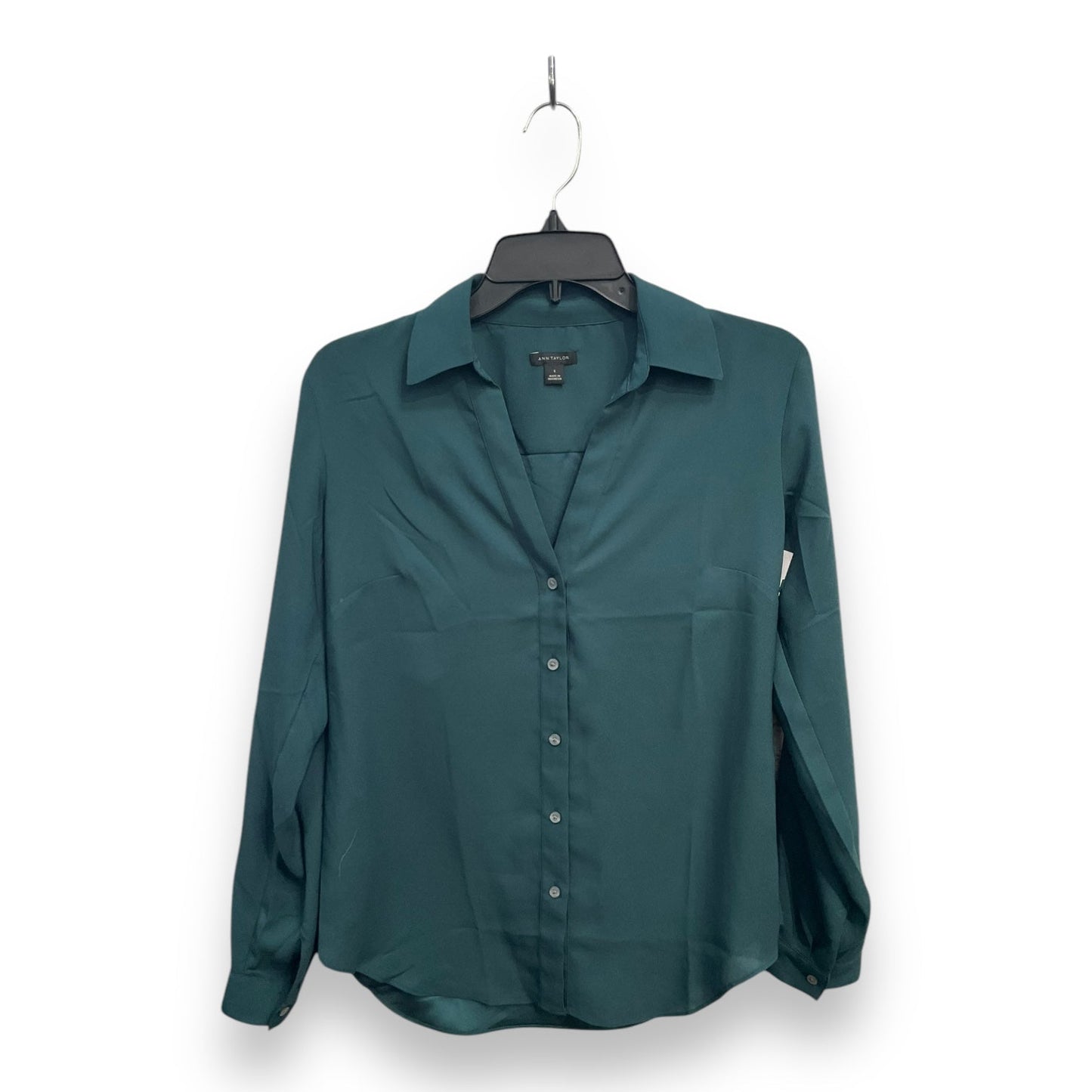 Blouse Long Sleeve By Ann Taylor In Green, Size: S