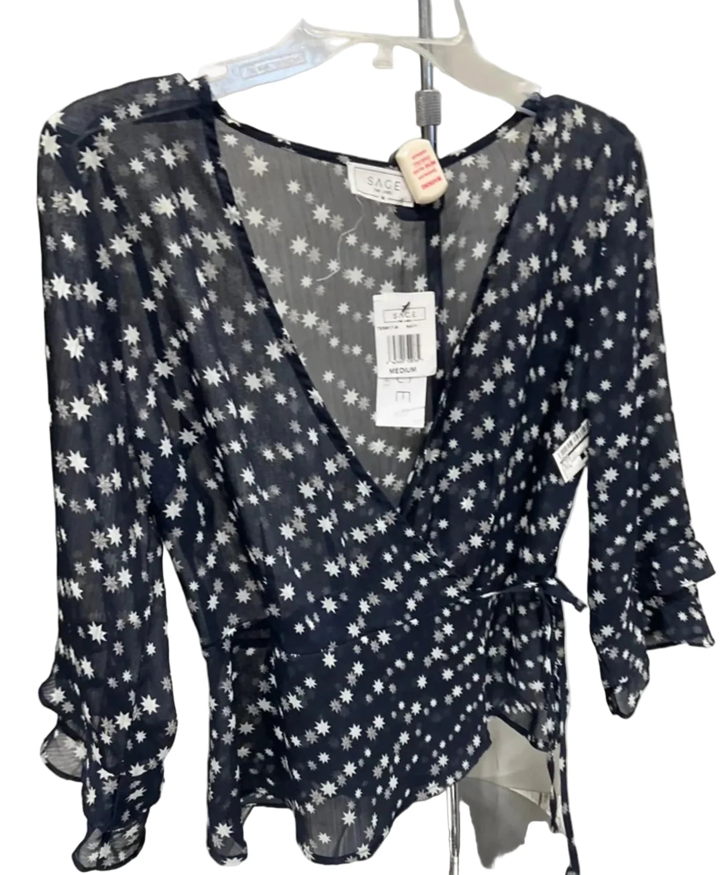 Blouse Long Sleeve By Sage In Blue & White, Size: M