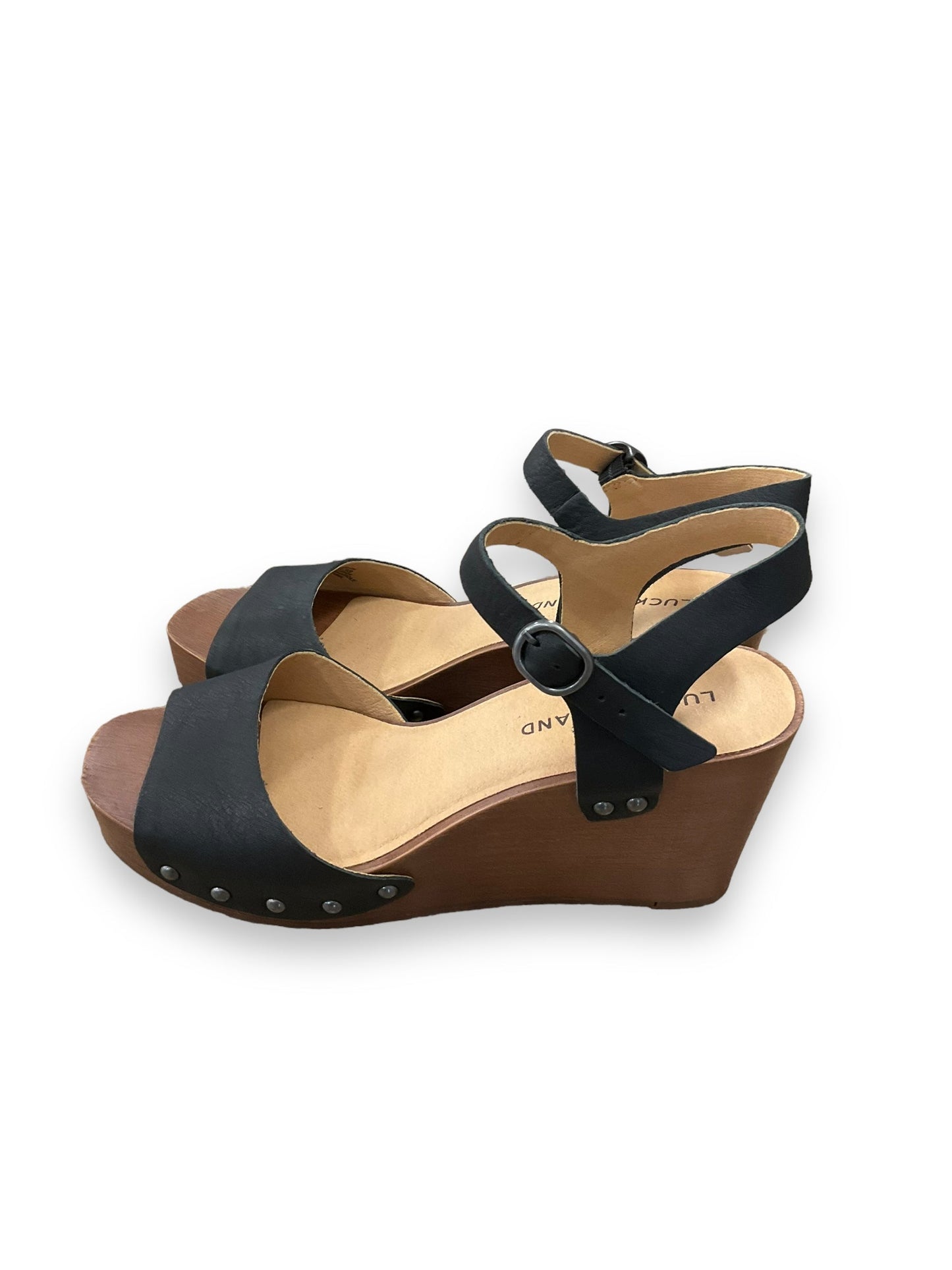 Black Sandals Heels Wedge Lucky Brand, Size 7.5