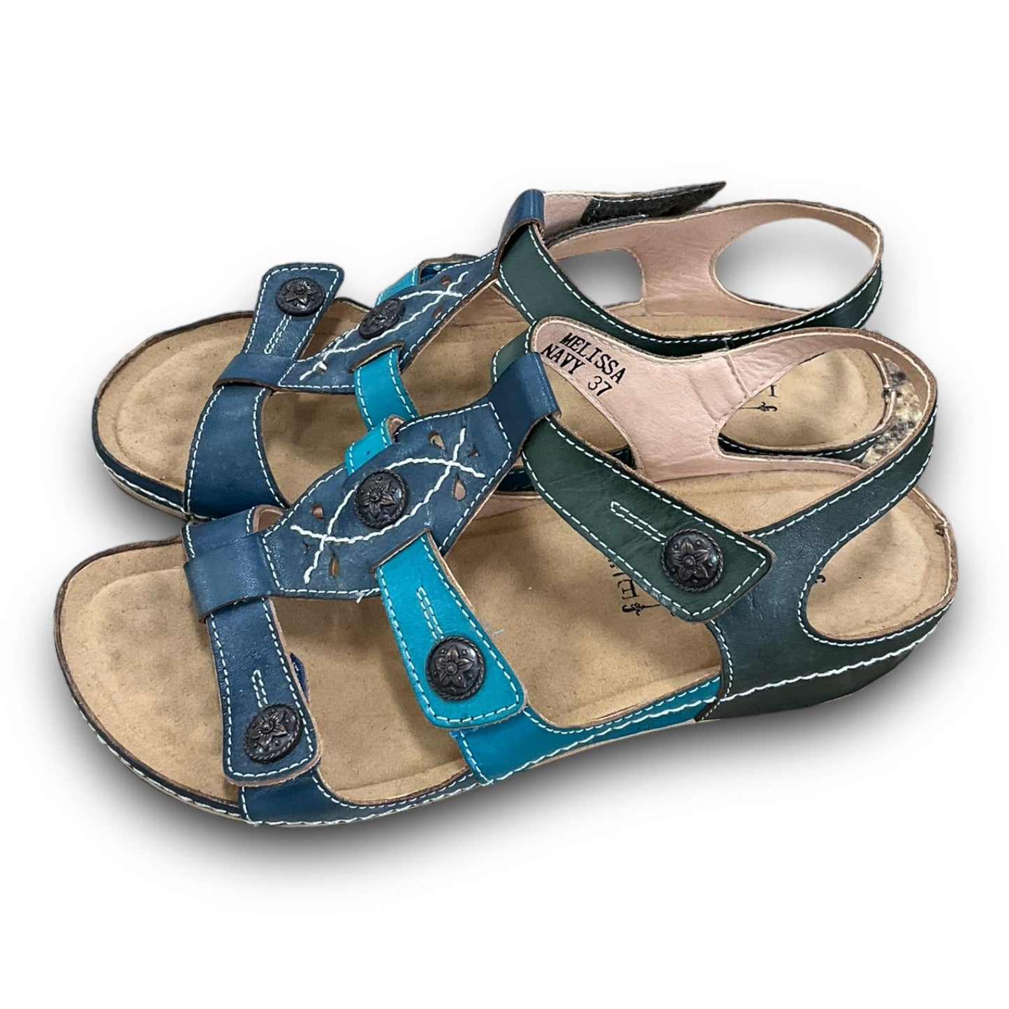 Blue & Green Sandals Flats Spring Step, Size 6.5
