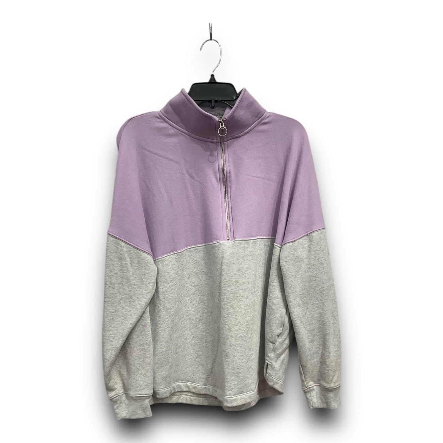 Athletic Top Long Sleeve Collar By Pink In Grey & Purple, Size: M