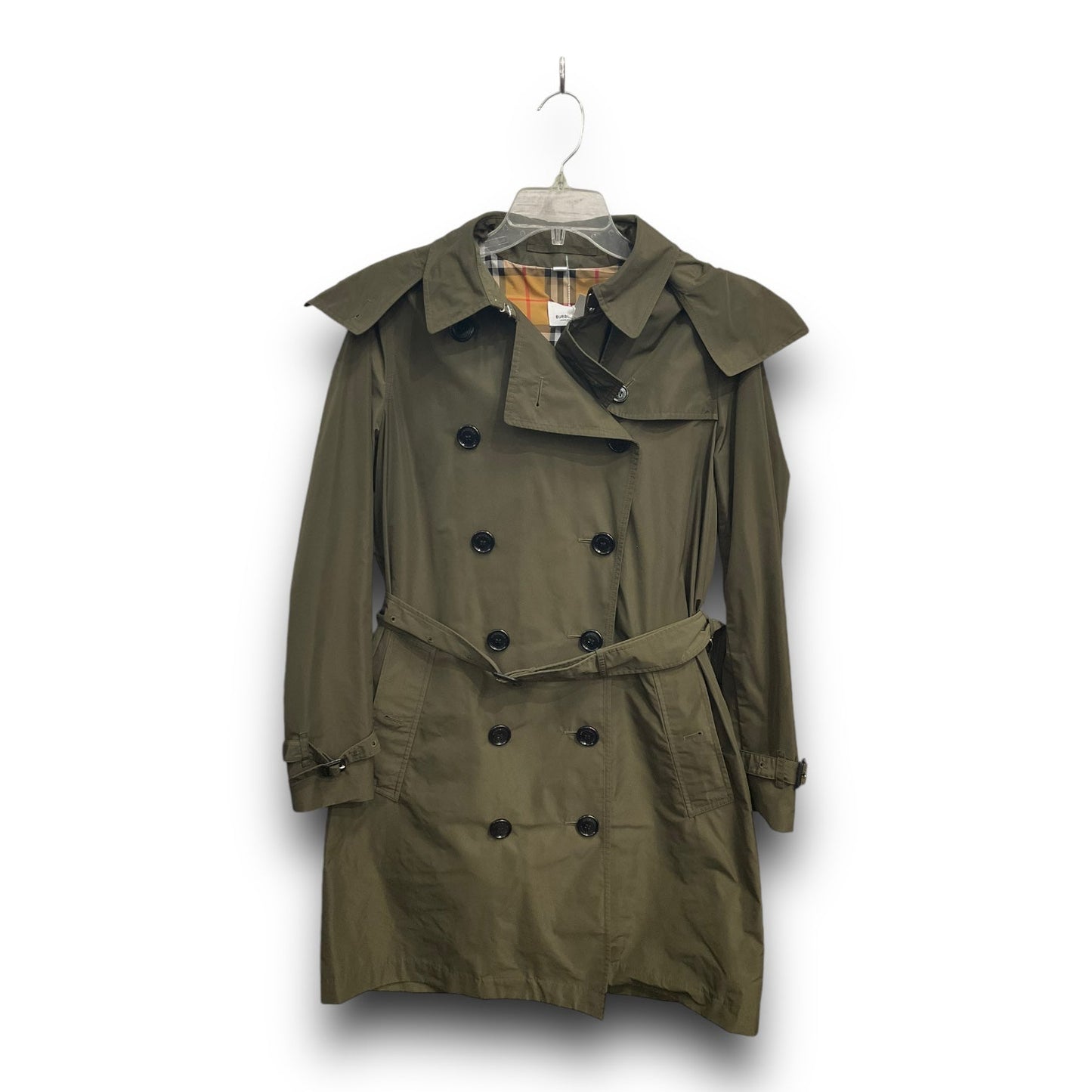 Coat Luxury Designer By Burberry In Green, Size: S