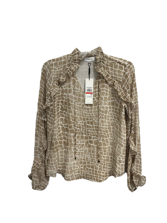 Blouse Long Sleeve By Calvin Klein In Brown, Size: Xs