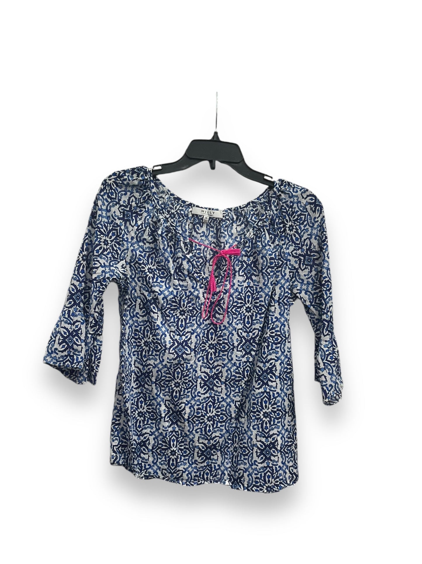 Top 3/4 Sleeve By Milly In Blue & White, Size: Xs