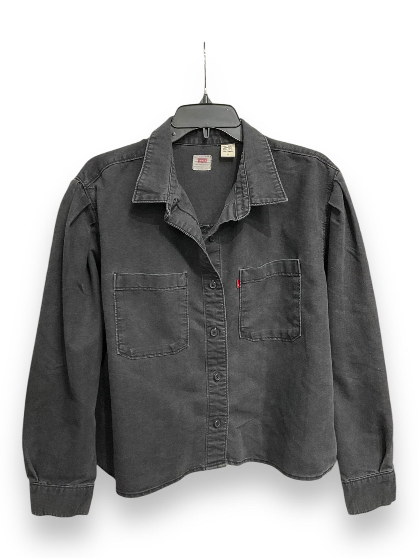 Jacket Shirt By Levis In Black Denim, Size: L