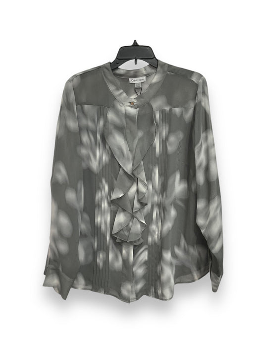 Blouse Long Sleeve By Calvin Klein In Grey, Size: 1x