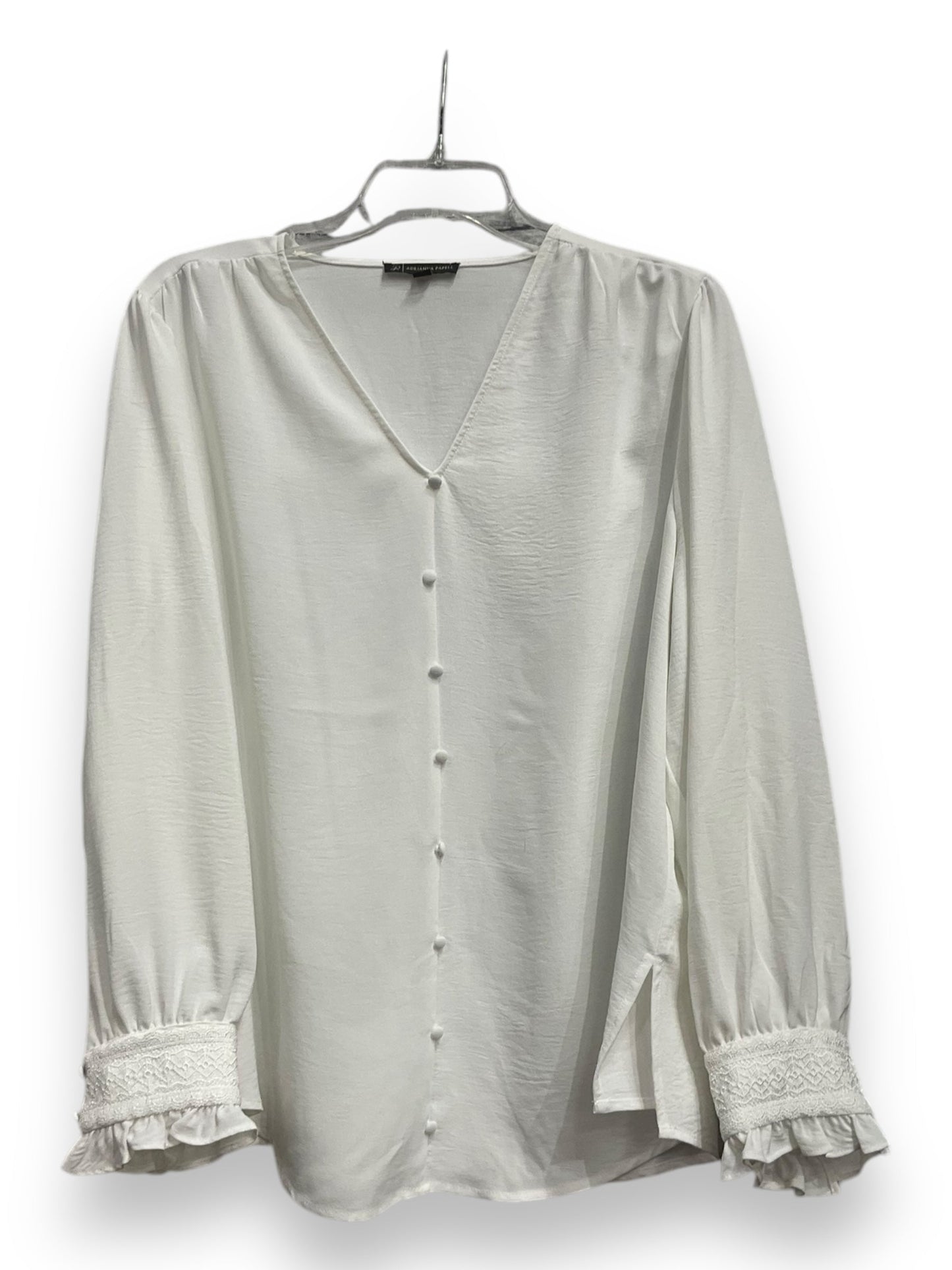 Blouse Long Sleeve By Adrianna Papell In White, Size: L