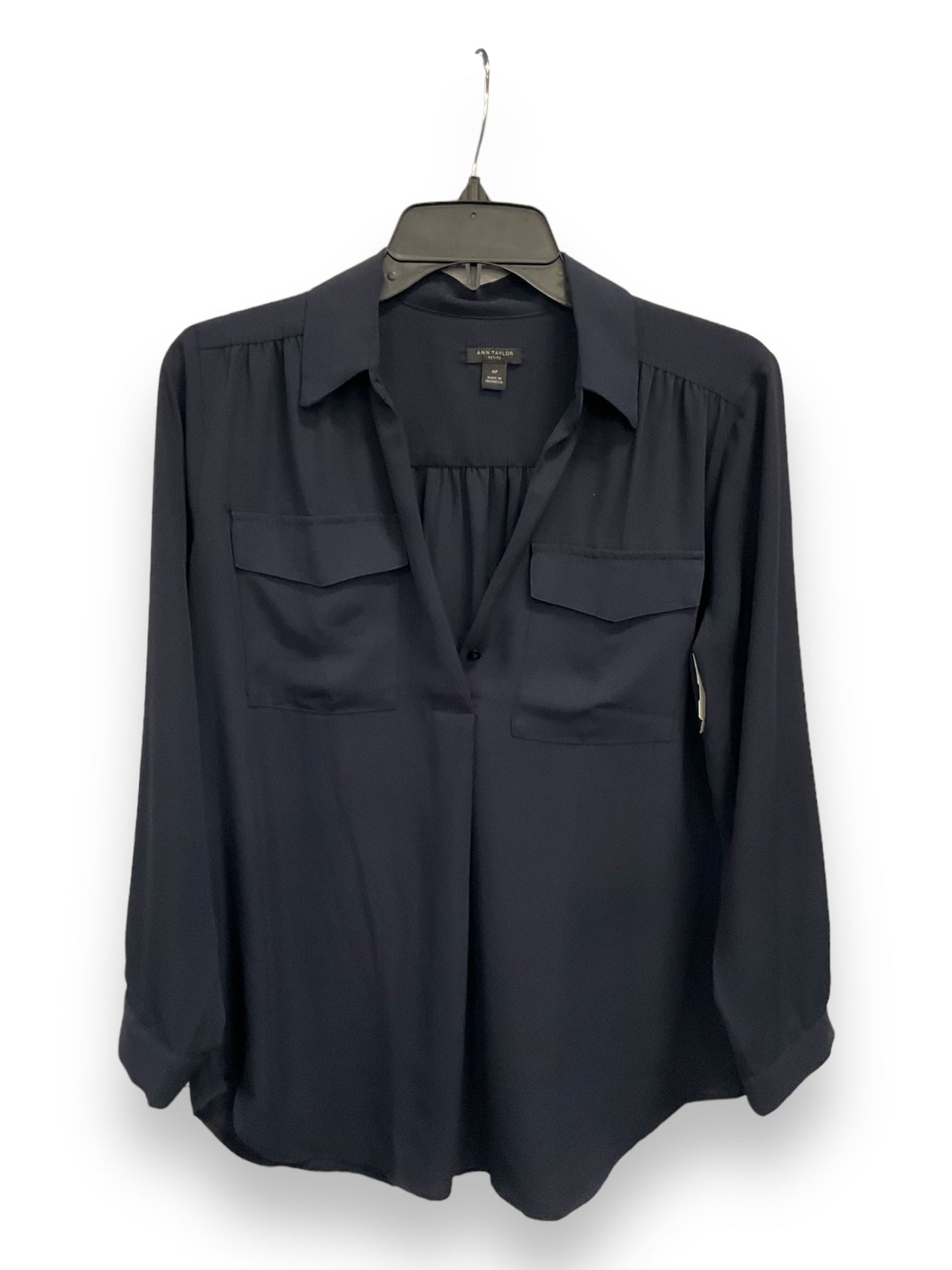 Blouse Long Sleeve By Ann Taylor In Navy, Size: M