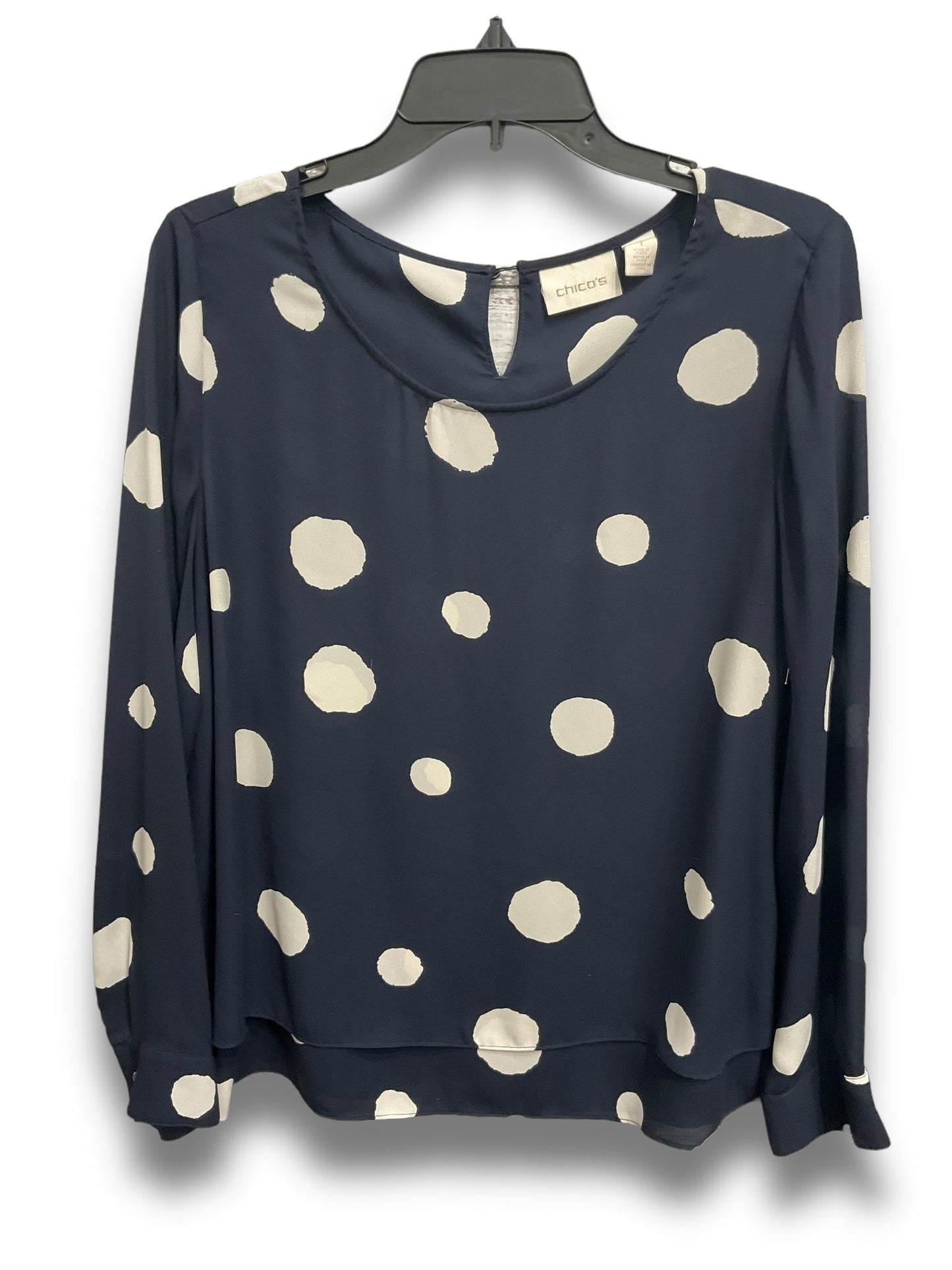 Blouse Long Sleeve By Chicos In Polkadot Pattern, Size: M